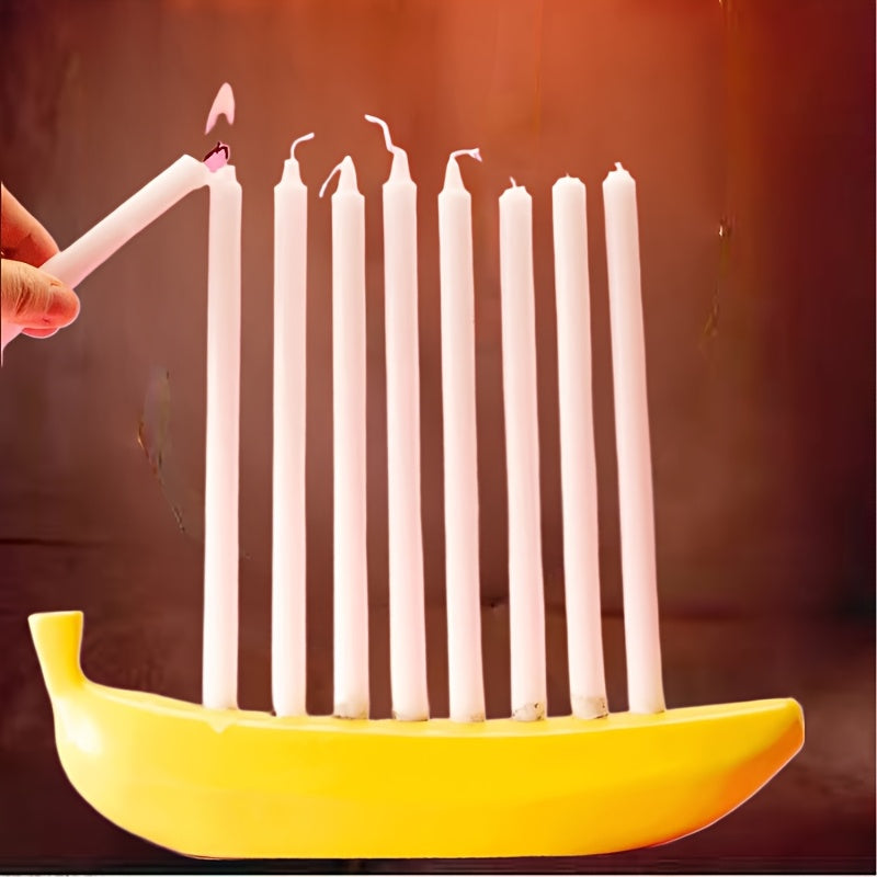 Innovative Ceramic Banana Decorative Candlestick - Fun Candlestick for Hanukkah, Unique Banana Theme Candlestick for Enthusiasts, Parties, Home Lighting, Also Suitable for Christmas, Valentine's Day, Easter, Thanksgiving, Hanukkah Festival Gifts