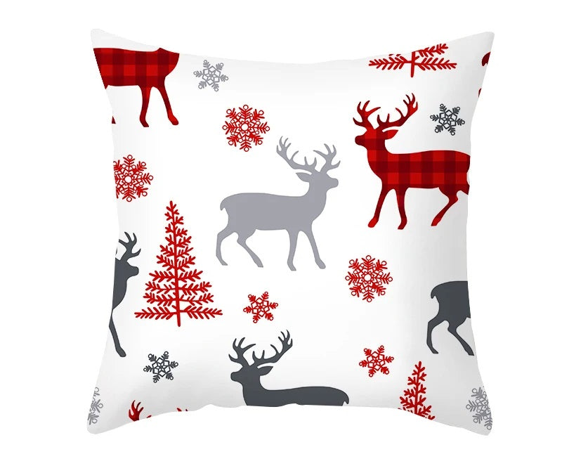 Christmas Cushion Cover – Festive Santa & Elk Design for Holiday Decor & Perfect New Year Gift