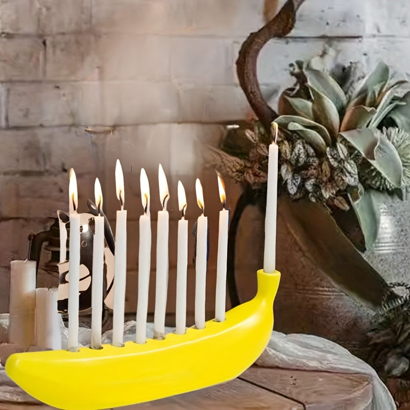 Innovative Ceramic Banana Decorative Candlestick - Fun Candlestick for Hanukkah, Unique Banana Theme Candlestick for Enthusiasts, Parties, Home Lighting, Also Suitable for Christmas, Valentine's Day, Easter, Thanksgiving, Hanukkah Festival Gifts