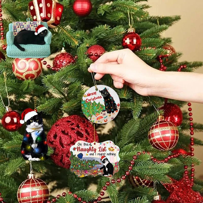 Acrylic Black Cat Christmas Ornaments Set – Adorable Tree Pendants for Weddings, Parties, and Festive Home Décor