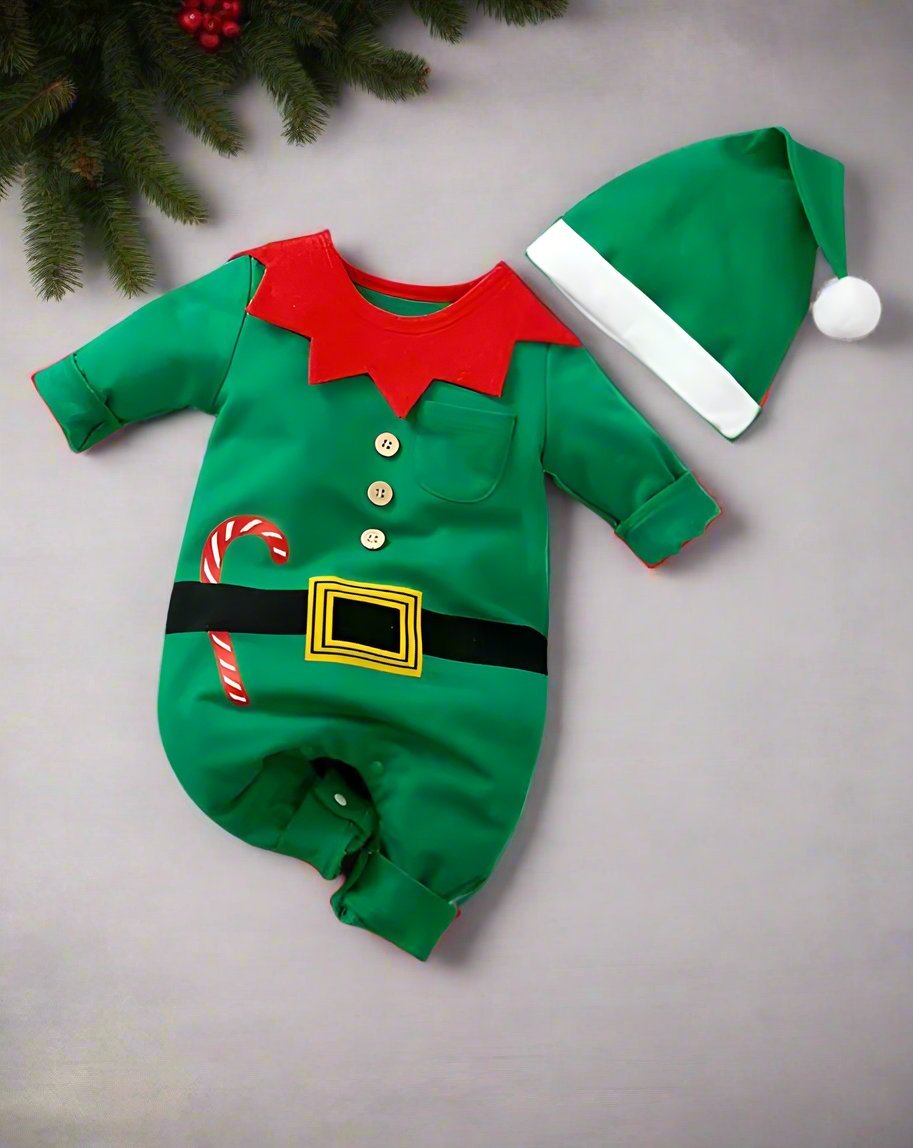 Adorable Christmas Elf Jumpsuit for Newborn – Soft & Cozy Long Sleeve Outfit for Boys and Girls (0-18 Months) Perfect for Christmas Celebrations