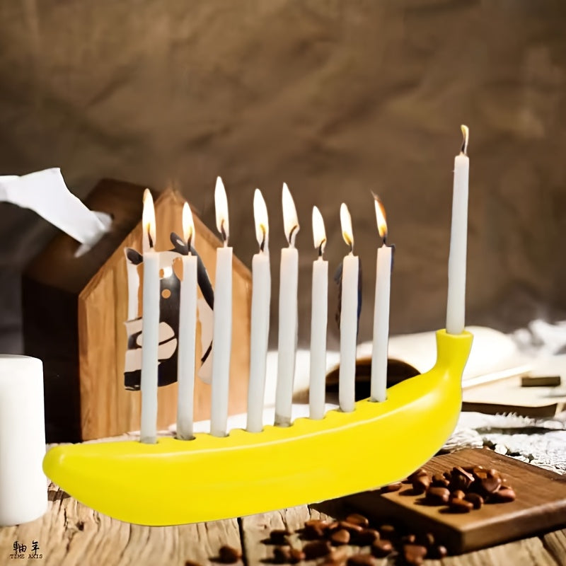 Innovative Ceramic Banana Decorative Candlestick - Fun Candlestick for Hanukkah, Unique Banana Theme Candlestick for Enthusiasts, Parties, Home Lighting, Also Suitable for Christmas, Valentine's Day, Easter, Thanksgiving, Hanukkah Festival Gifts