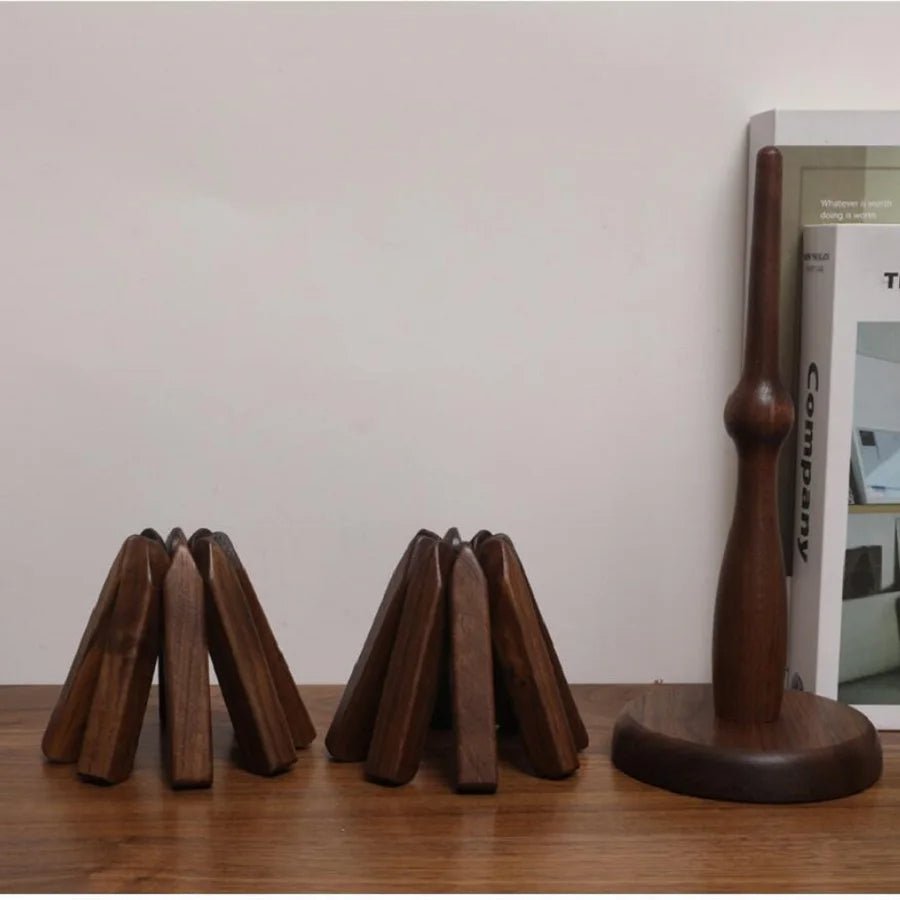 Black Walnut Foldable Christmas Tree Wooden Coasters – Creative Heat-Resistant Pot Mats & Kitchen Décor Accessories