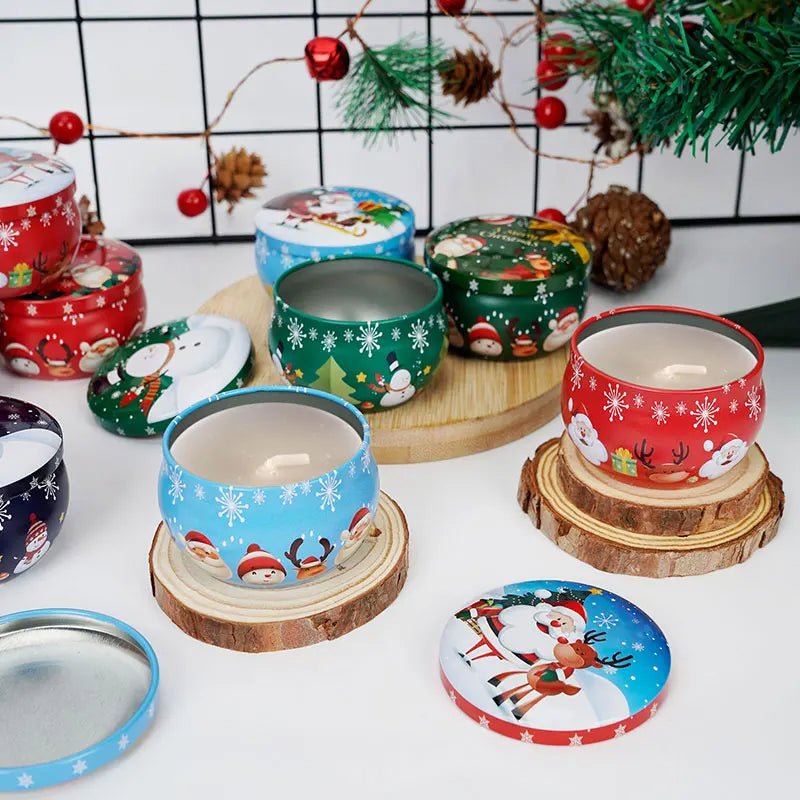 Christmas Candle Round Tin Box Set of 12– Perfect for Candy, Party Decor, or DIY Handmade Candles – Metal Container with Lid (2.2oz)