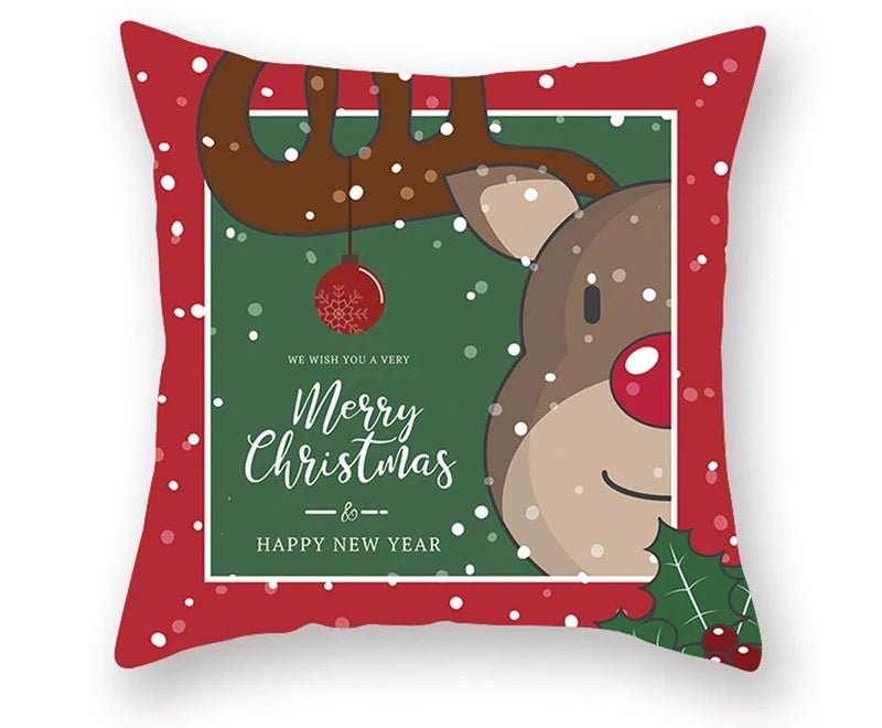 Christmas Cushion Cover – Festive Santa & Elk Design for Holiday Decor & Perfect New Year Gift