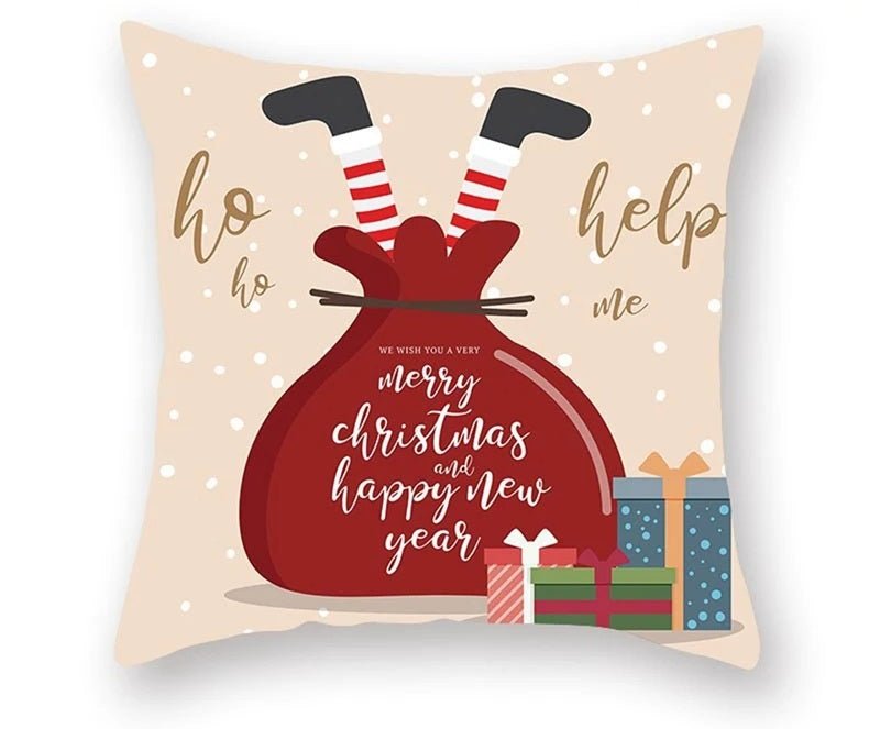 Christmas Cushion Cover – Festive Santa & Elk Design for Holiday Decor & Perfect New Year Gift