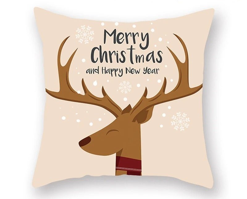 Christmas Cushion Cover – Festive Santa & Elk Design for Holiday Decor & Perfect New Year Gift