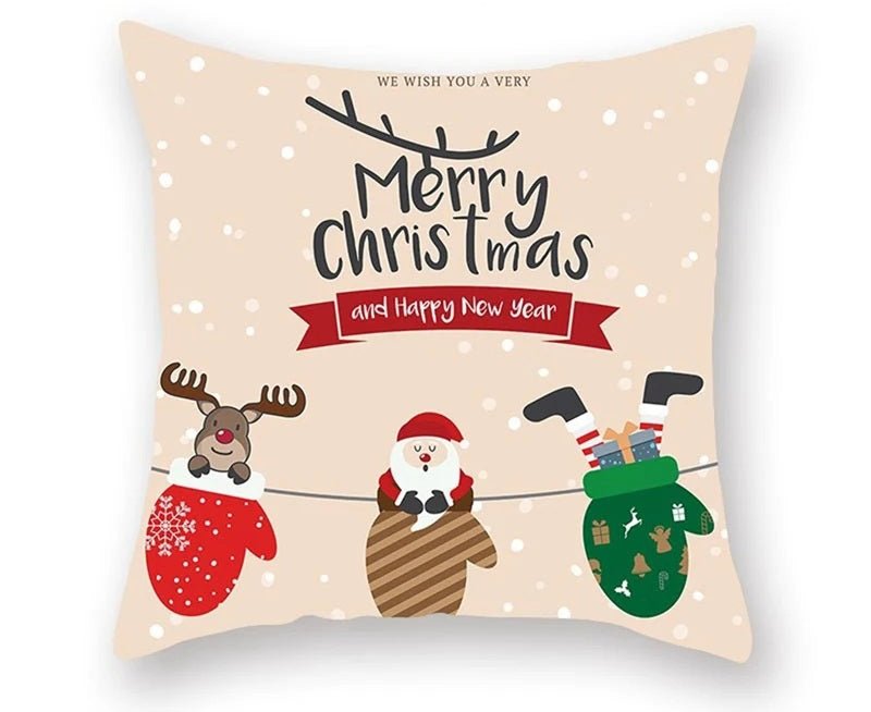 Christmas Cushion Cover – Festive Santa & Elk Design for Holiday Decor & Perfect New Year Gift