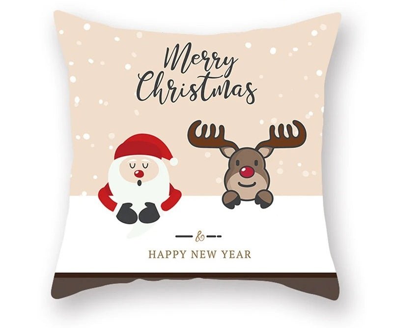 Christmas Cushion Cover – Festive Santa & Elk Design for Holiday Decor & Perfect New Year Gift