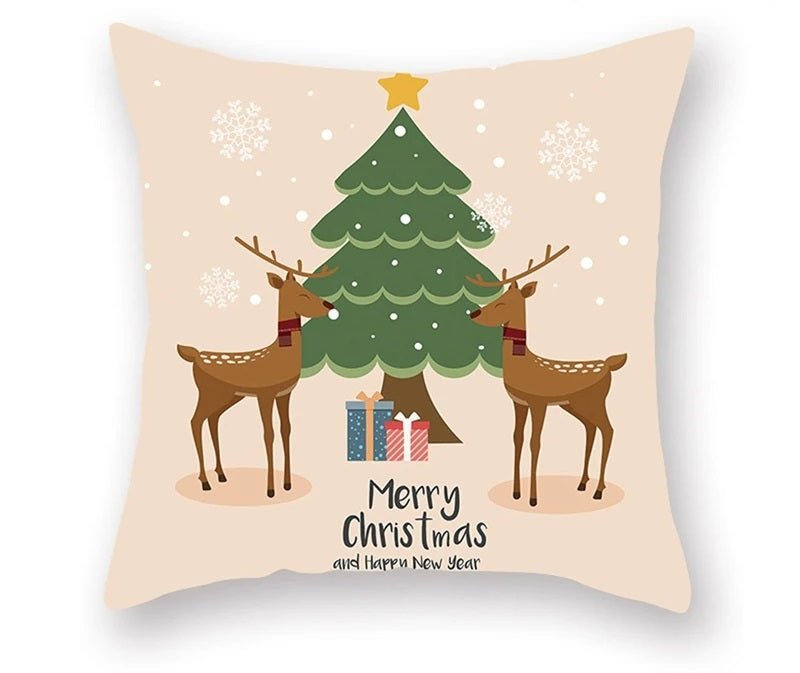 Christmas Cushion Cover – Festive Santa & Elk Design for Holiday Decor & Perfect New Year Gift