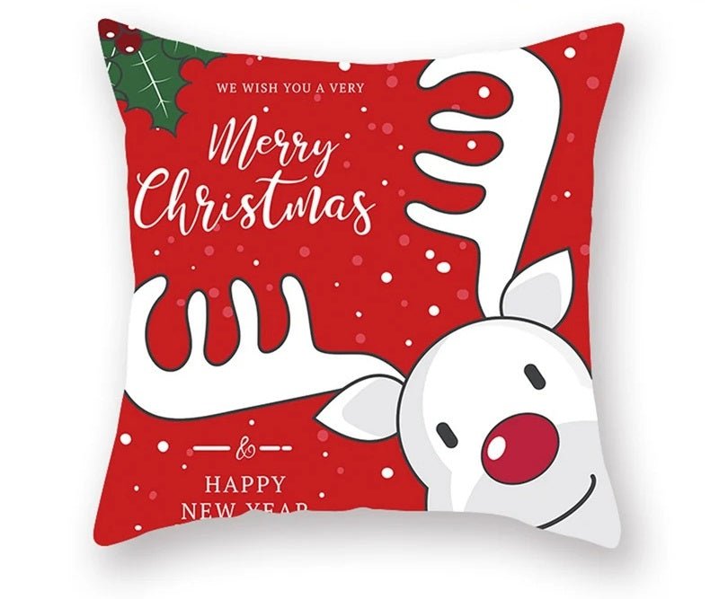 Christmas Cushion Cover – Festive Santa & Elk Design for Holiday Decor & Perfect New Year Gift