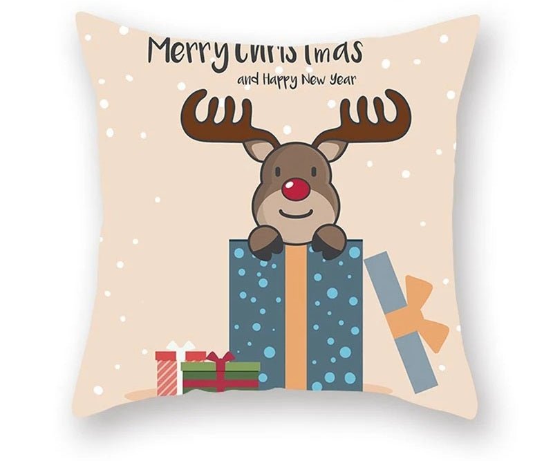 Christmas Cushion Cover – Festive Santa & Elk Design for Holiday Decor & Perfect New Year Gift