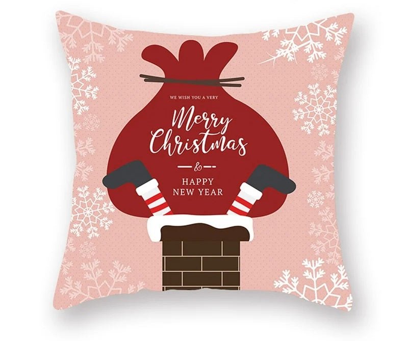 Christmas Cushion Cover – Festive Santa & Elk Design for Holiday Decor & Perfect New Year Gift
