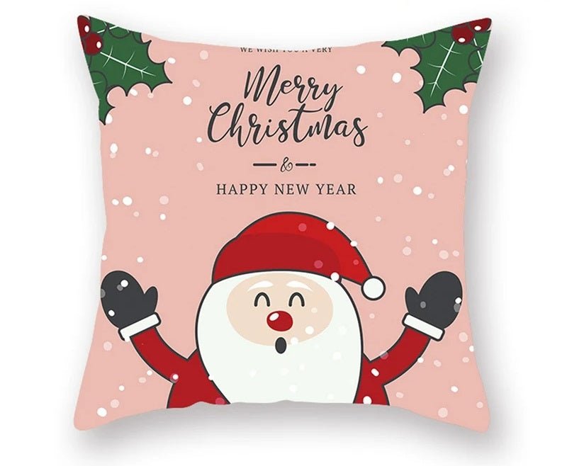 Christmas Cushion Cover – Festive Santa & Elk Design for Holiday Decor & Perfect New Year Gift