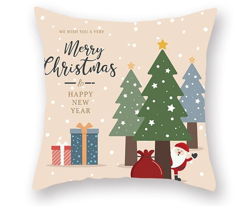Christmas Cushion Cover – Festive Santa & Elk Design for Holiday Decor & Perfect New Year Gift