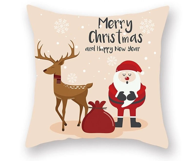 Christmas Cushion Cover – Festive Santa & Elk Design for Holiday Decor & Perfect New Year Gift