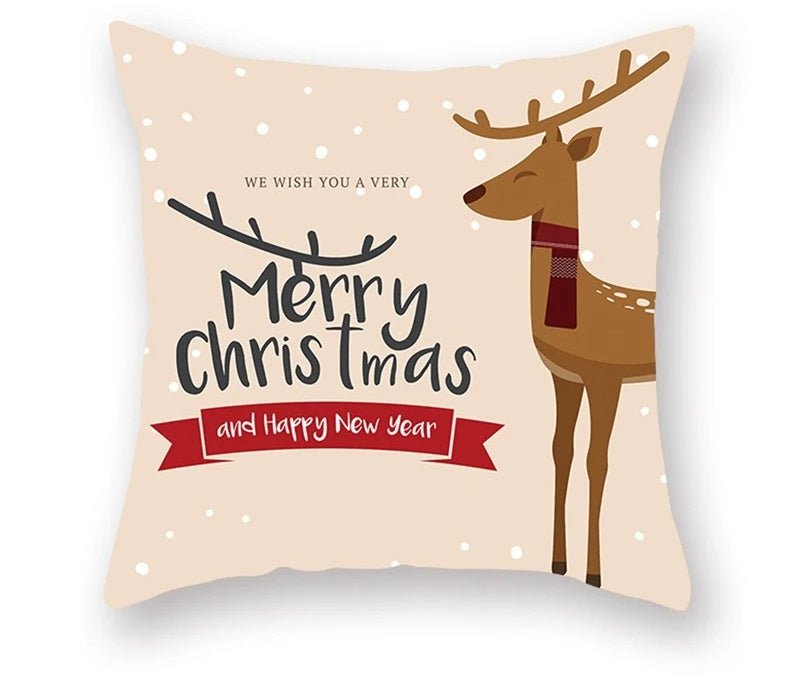 Christmas Cushion Cover – Festive Santa & Elk Design for Holiday Decor & Perfect New Year Gift