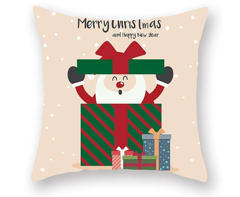 Christmas Cushion Cover – Festive Santa & Elk Design for Holiday Decor & Perfect New Year Gift
