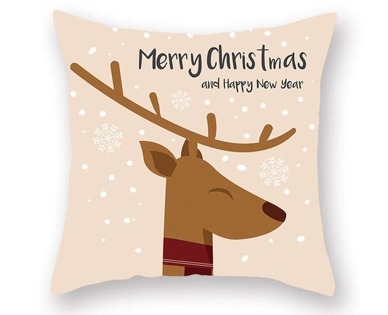 Christmas Cushion Cover – Festive Santa & Elk Design for Holiday Decor & Perfect New Year Gift