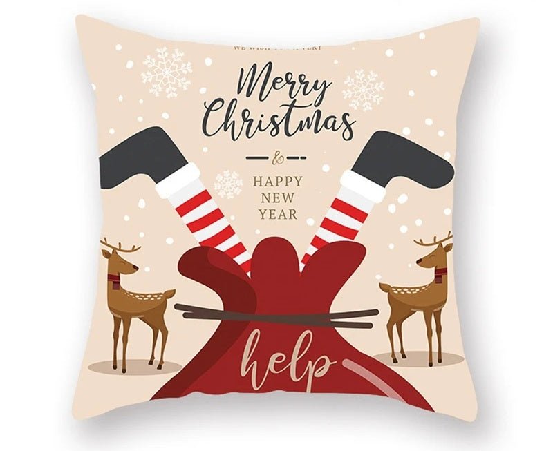 Christmas Cushion Cover – Festive Santa & Elk Design for Holiday Decor & Perfect New Year Gift