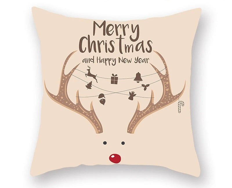Christmas Cushion Cover – Festive Santa & Elk Design for Holiday Decor & Perfect New Year Gift