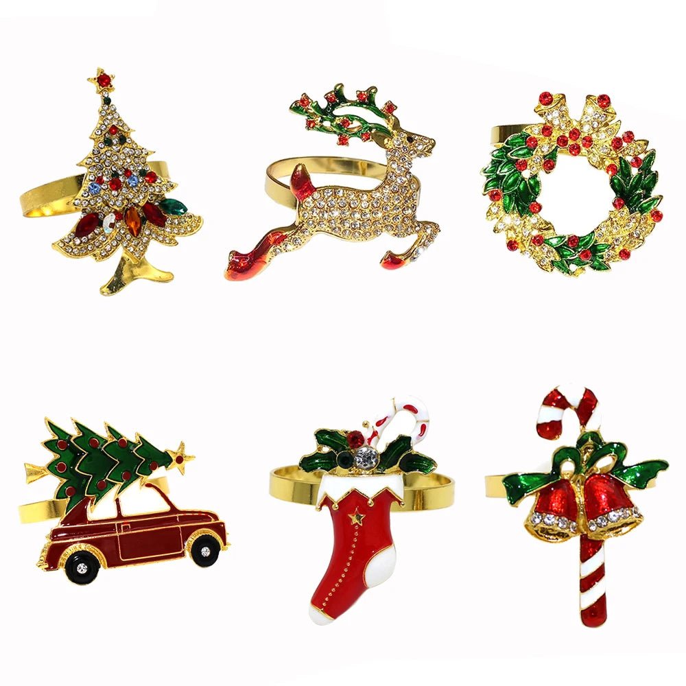 Christmas Napkin Rings – Sparkling Deer & Tree Wreath Holders for Festive Weddings & Holiday Table Decor