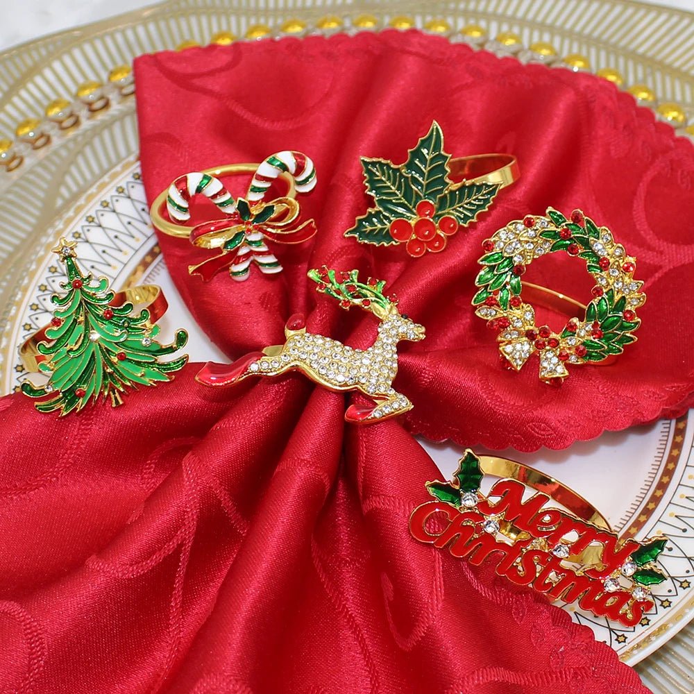Christmas Napkin Rings – Sparkling Deer & Tree Wreath Holders for Festive Weddings & Holiday Table Decor
