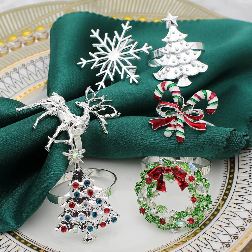 Christmas Napkin Rings – Sparkling Deer & Tree Wreath Holders for Festive Weddings & Holiday Table Decor