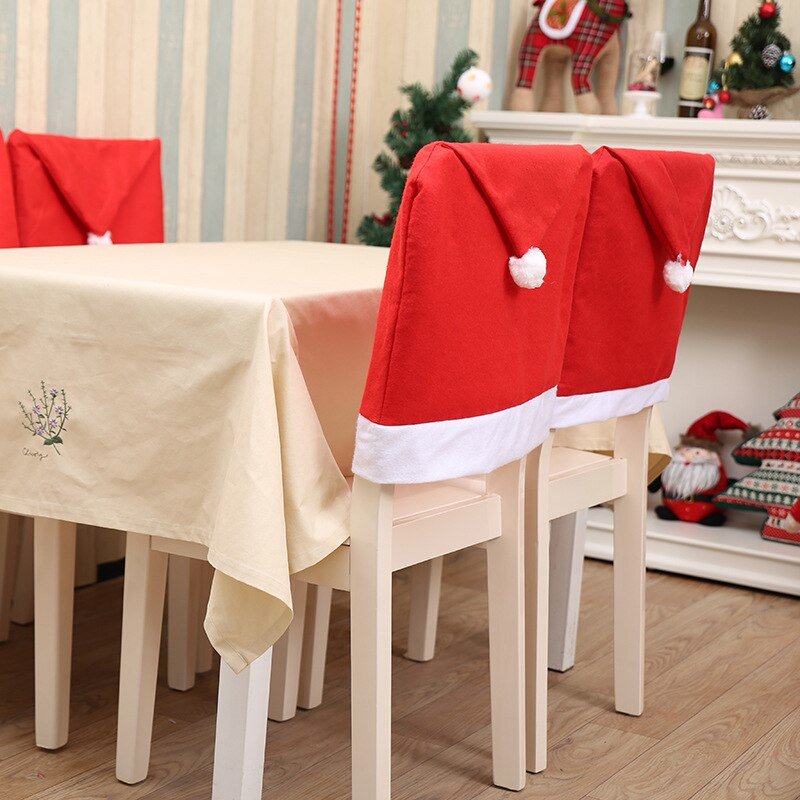 Christmas Santa Hat Chair Covers - Festive Chair Elegance - 4 piece set