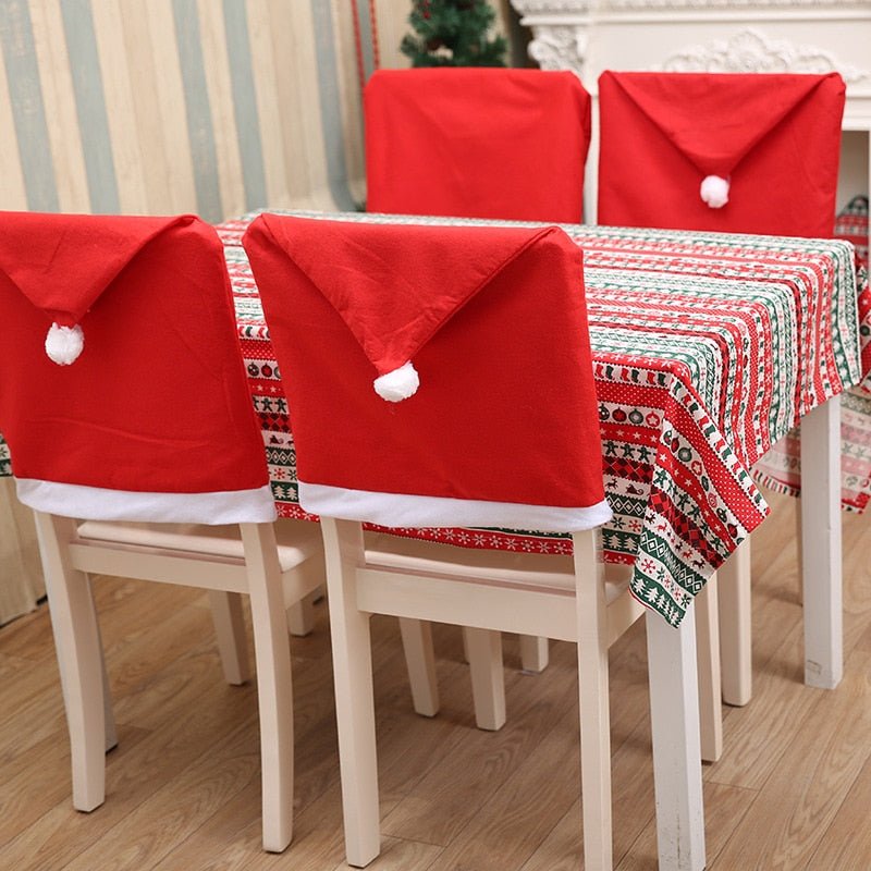 Christmas Santa Hat Chair Covers - Festive Chair Elegance - 4 piece set