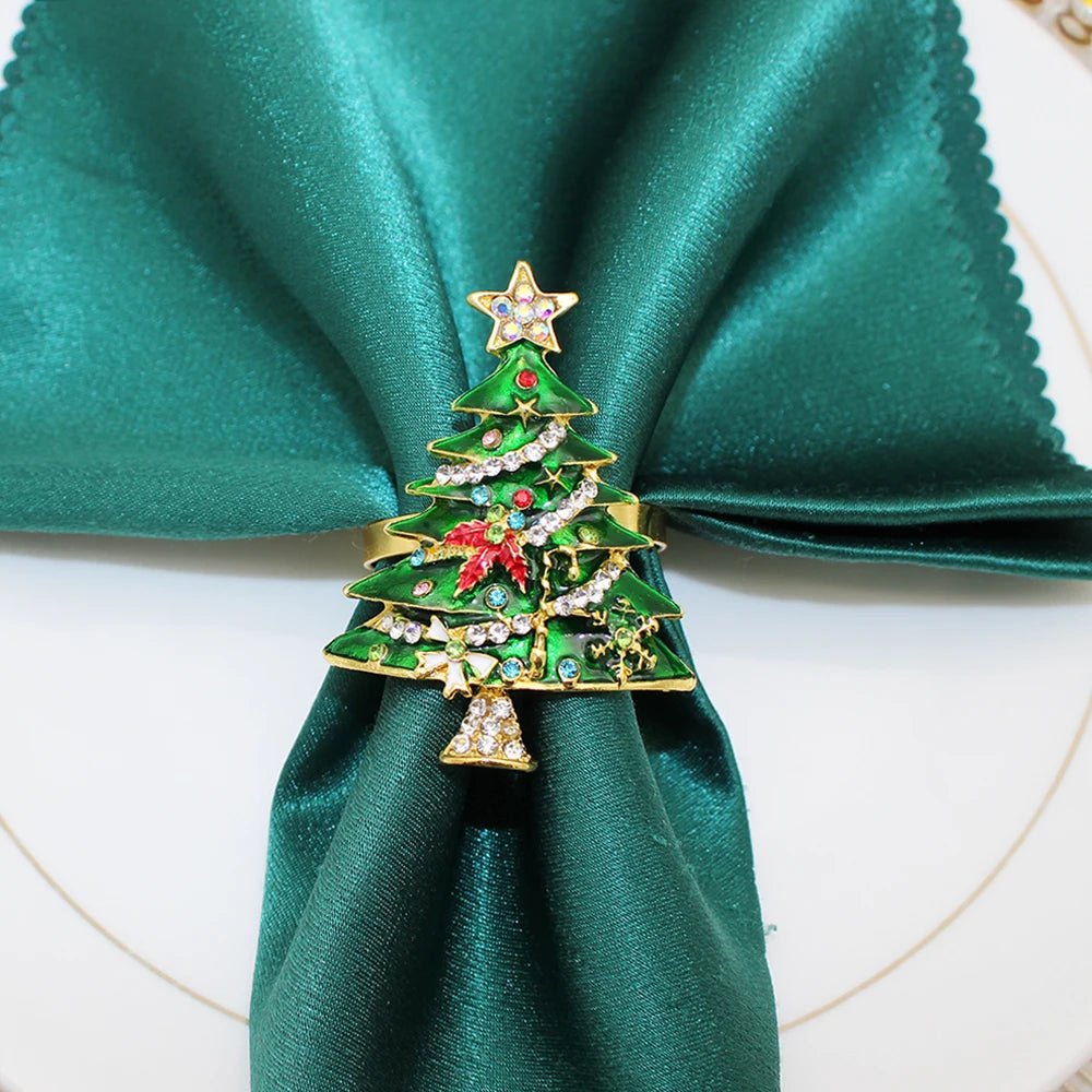 Christmas Tree Metal Napkin Rings Set- Perfect for Festive Dinners, Weddings, and Banquets