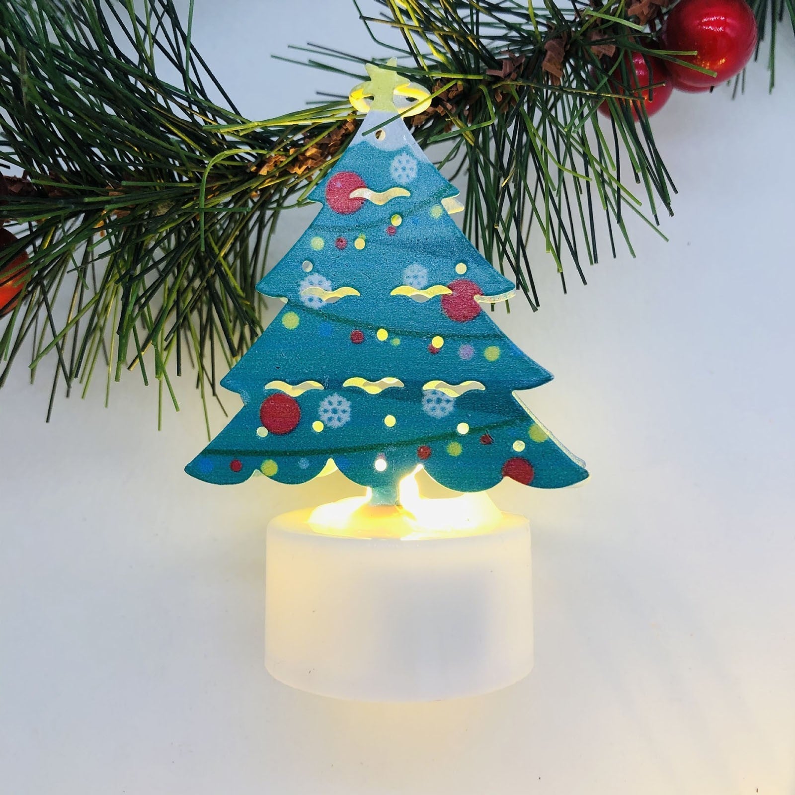 Electronic LED Christmas Candle Lamps - Set of 10 – Adorable Santa, Snowman & Tree Night Lights for Festive Home, Party, & Garden Décor