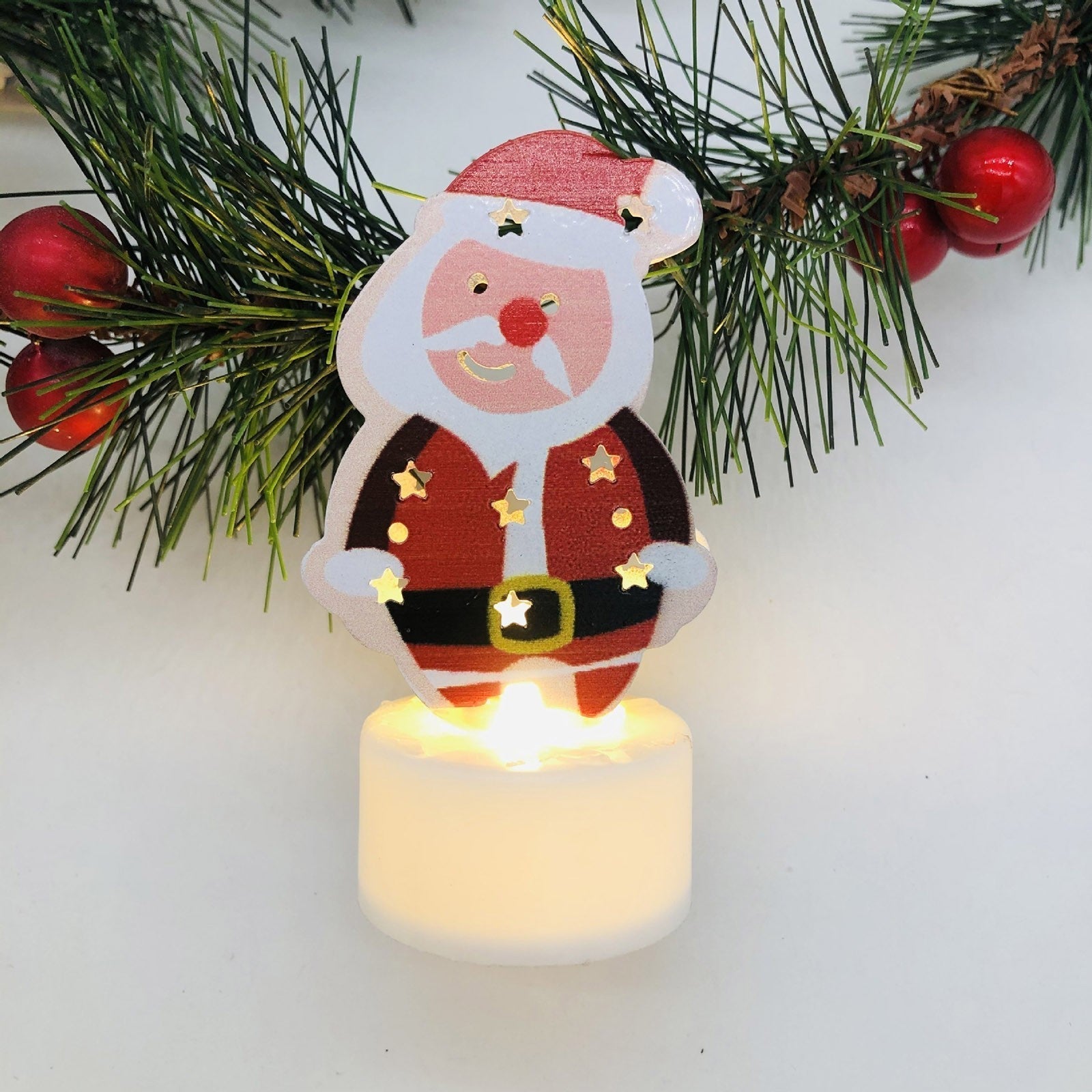 Electronic LED Christmas Candle Lamps - Set of 10 – Adorable Santa, Snowman & Tree Night Lights for Festive Home, Party, & Garden Décor