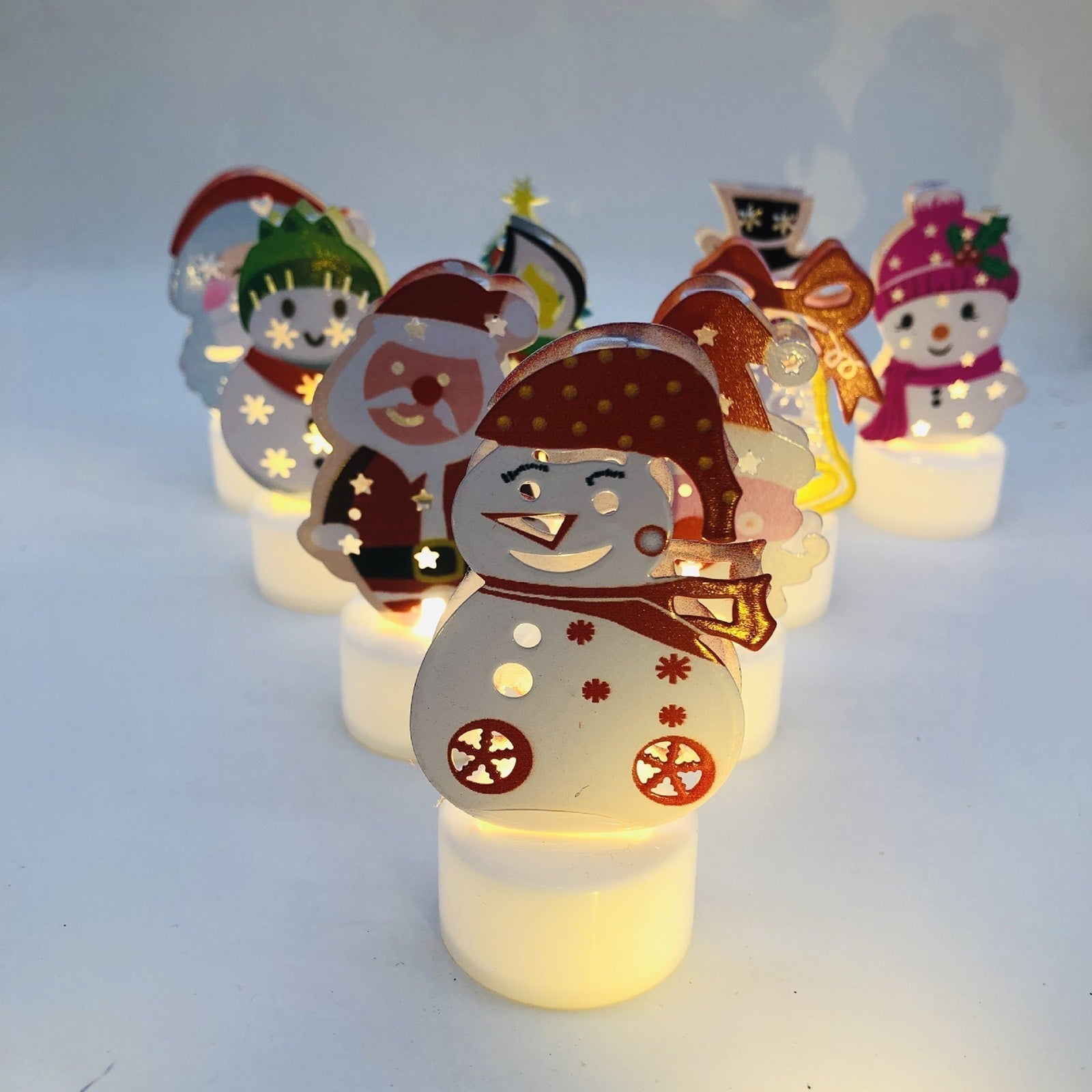 Electronic LED Christmas Candle Lamps - Set of 10 – Adorable Santa, Snowman & Tree Night Lights for Festive Home, Party, & Garden Décor