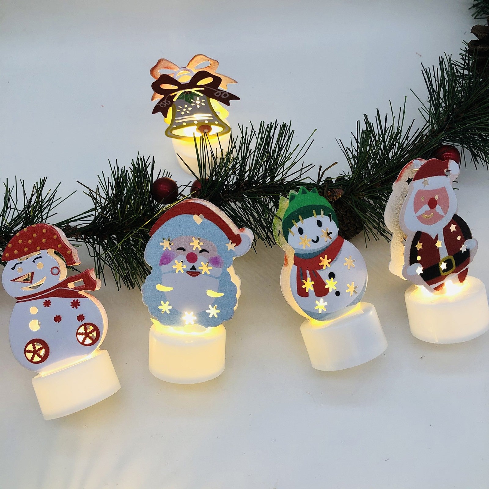 Electronic LED Christmas Candle Lamps - Set of 10 – Adorable Santa, Snowman & Tree Night Lights for Festive Home, Party, & Garden Décor