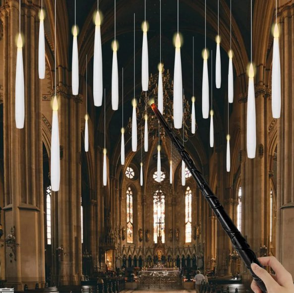 Magical Floating Candles with Wand - Flickering Taper Flameless Hanging Candles for Christmas, Halloween, Birthday Parties, Home Decor, and Gifts