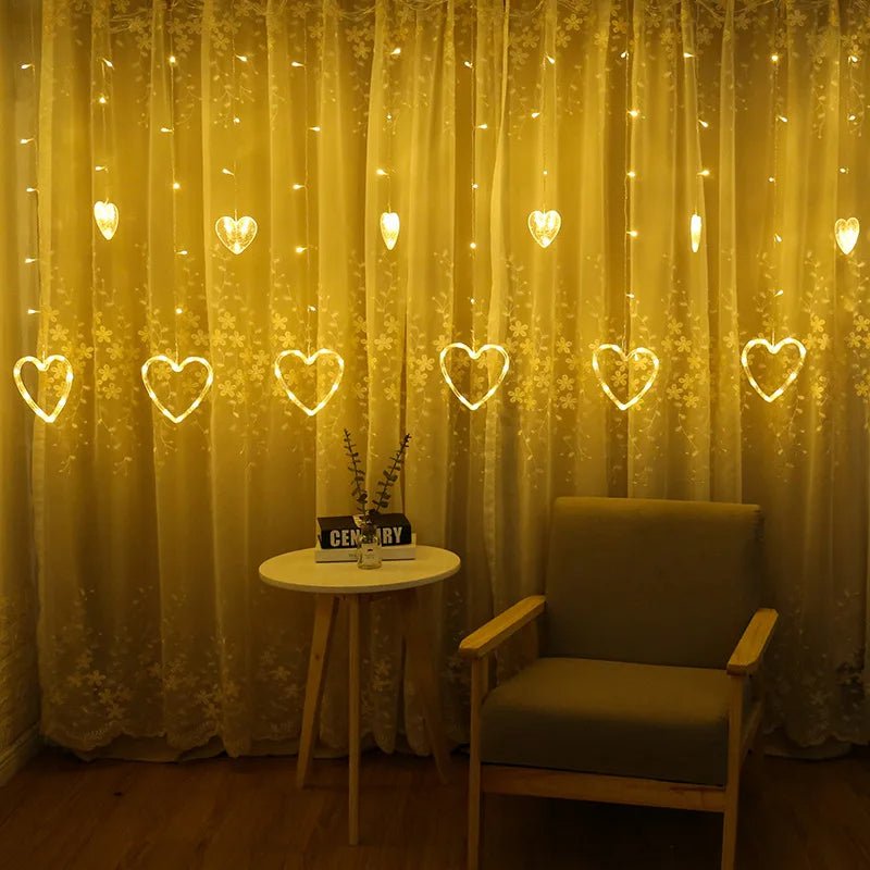 Heart-Shaped LED Curtain Lights – 3.5M Fairy Garland for Valentine’s Day, Weddings, Christmas, and Bedroom Party Decor (220V/110V)