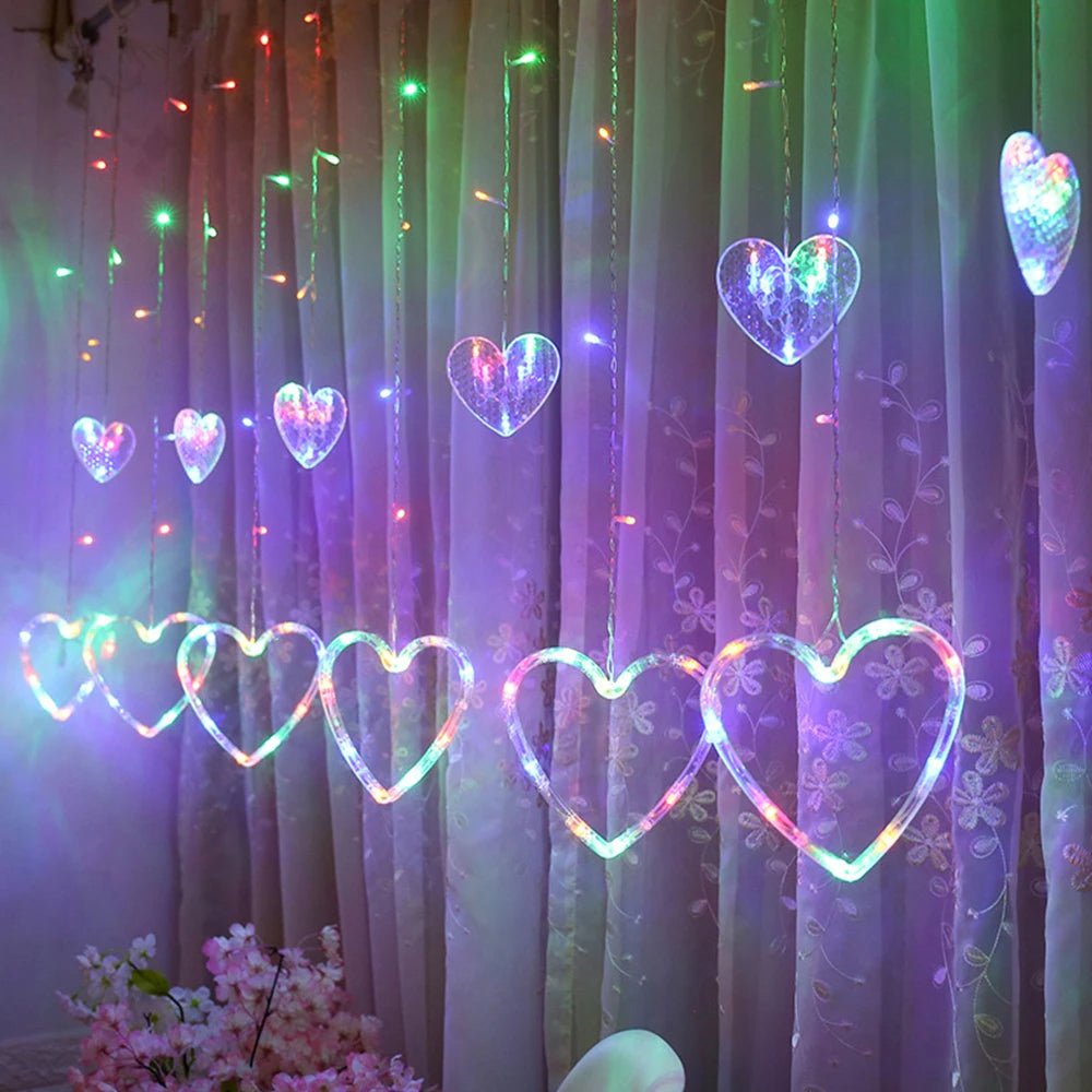 Heart-Shaped LED Curtain Lights – 3.5M Fairy Garland for Valentine’s Day, Weddings, Christmas, and Bedroom Party Decor (220V/110V)