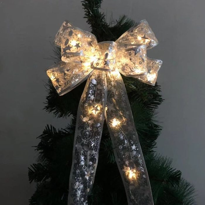 Large Printed Light Up Christmas Bow - Christmas Tree Hanging Decoration Light up Christmas Bows