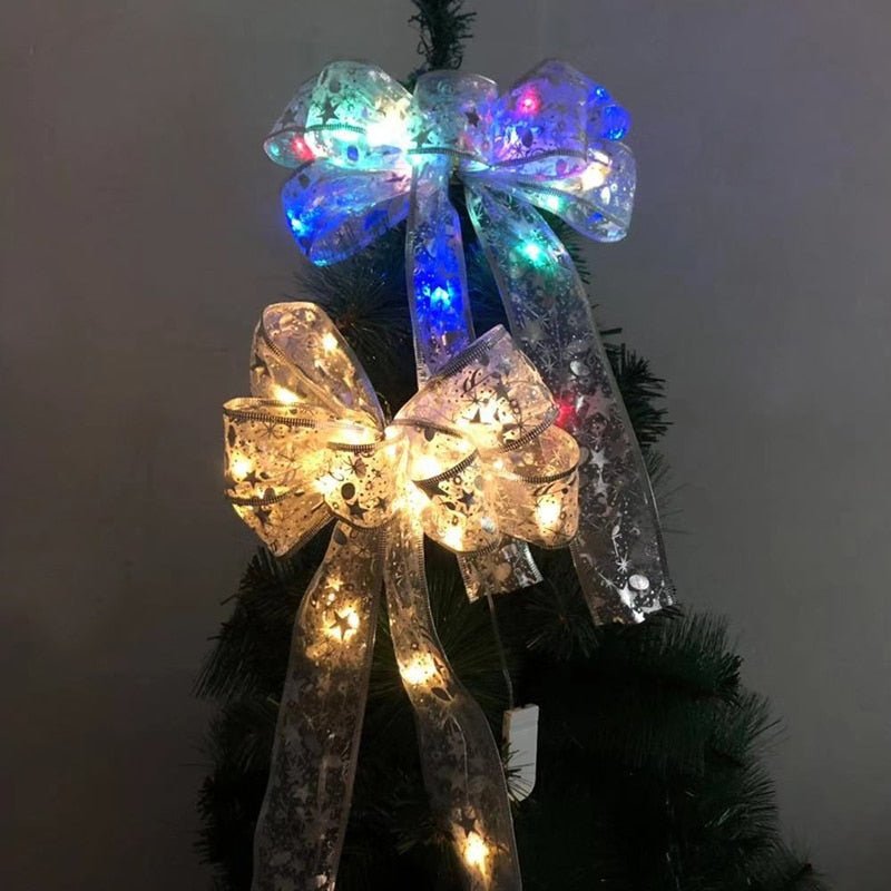 Large Printed Light Up Christmas Bow - Christmas Tree Hanging Decoration Light up Christmas Bows