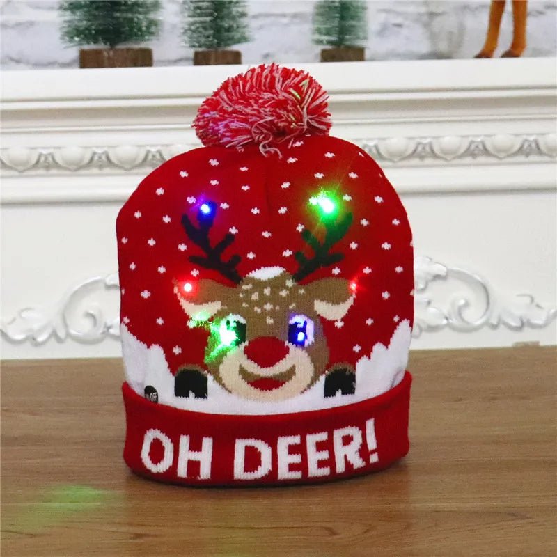 LED Christmas Beanie - Unisex Knitted Beanie  for Christmas and New Year