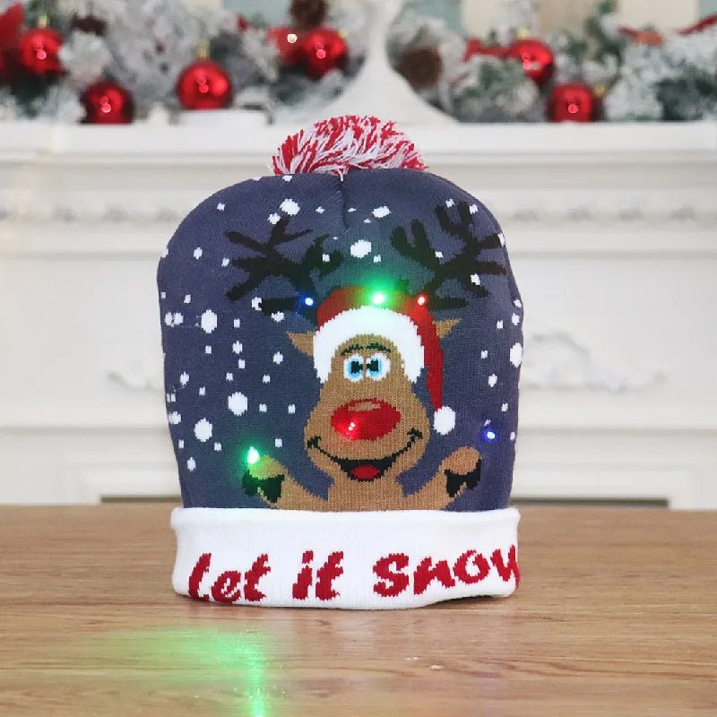 LED Christmas Beanie - Unisex Knitted Beanie  for Christmas and New Year