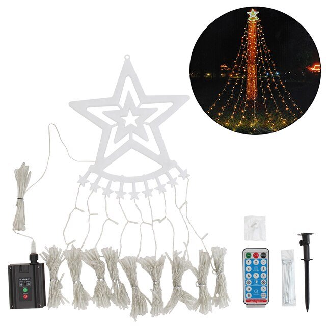 Led Five-Pointed Star Waterfall Mountable Christmas Tree Light for Yard Outdoor Deco