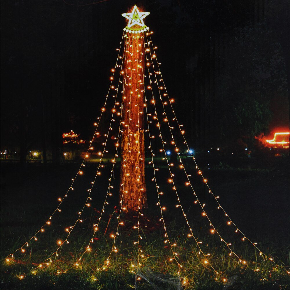 Led Five-Pointed Star Waterfall Mountable Christmas Tree Light for Yard Outdoor Deco