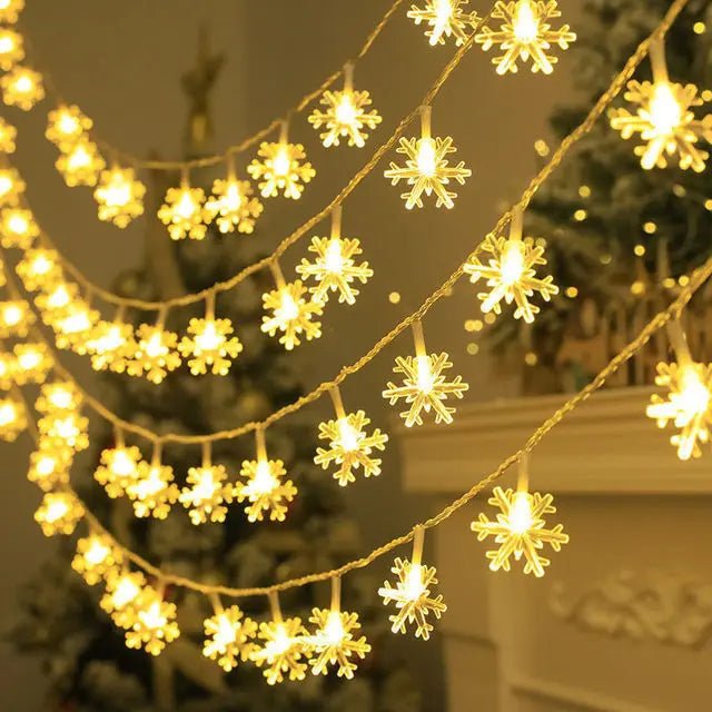 LED Snowflake Lights - String Garland  Christmas Lights