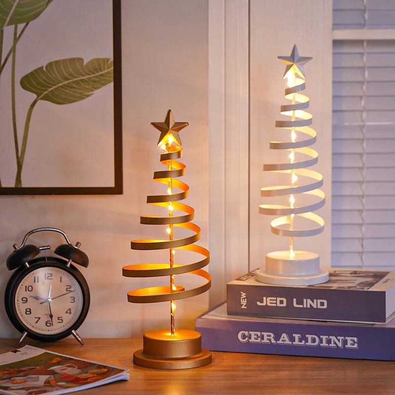 LED Wrought Christmas Tree Spiral Light Table Ornament – Elegant Atmosphere Lamp for Bedroom & Holiday Décor
