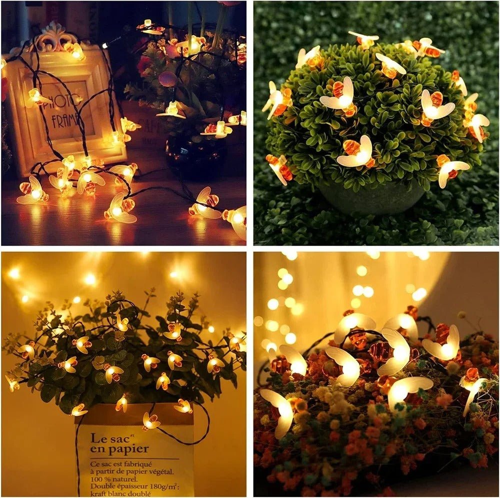 Solar Honey Bee String Lights - Waterproof Lights for Garden, Christmas, Wedding, Party Outdoor Lighting