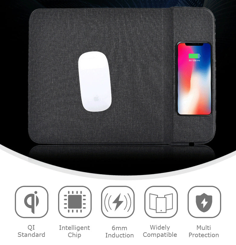 2-in-1 Premium Qi-Certified 5W Fast Wireless Charging Gaming Mouse Pad with Non-Slip Rubber Base