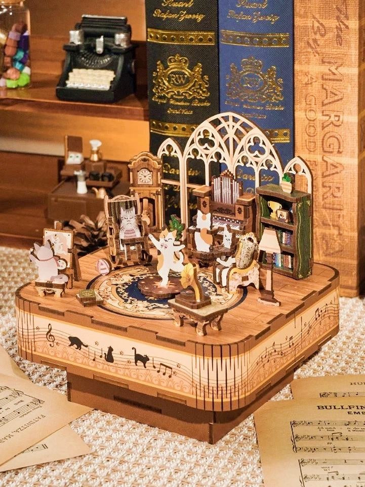 Cat's Party DIY Music Box | 3D Wooden Puzzle