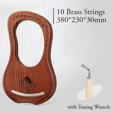 16 Brass String Mahogany Lyre Harp with Tone Wrench for Children, Teenager & Adults